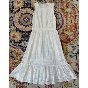 J.Crew White Eyelet Sleeveless Tiered Midi Dress Women's Sz 0 Boho Western Chic